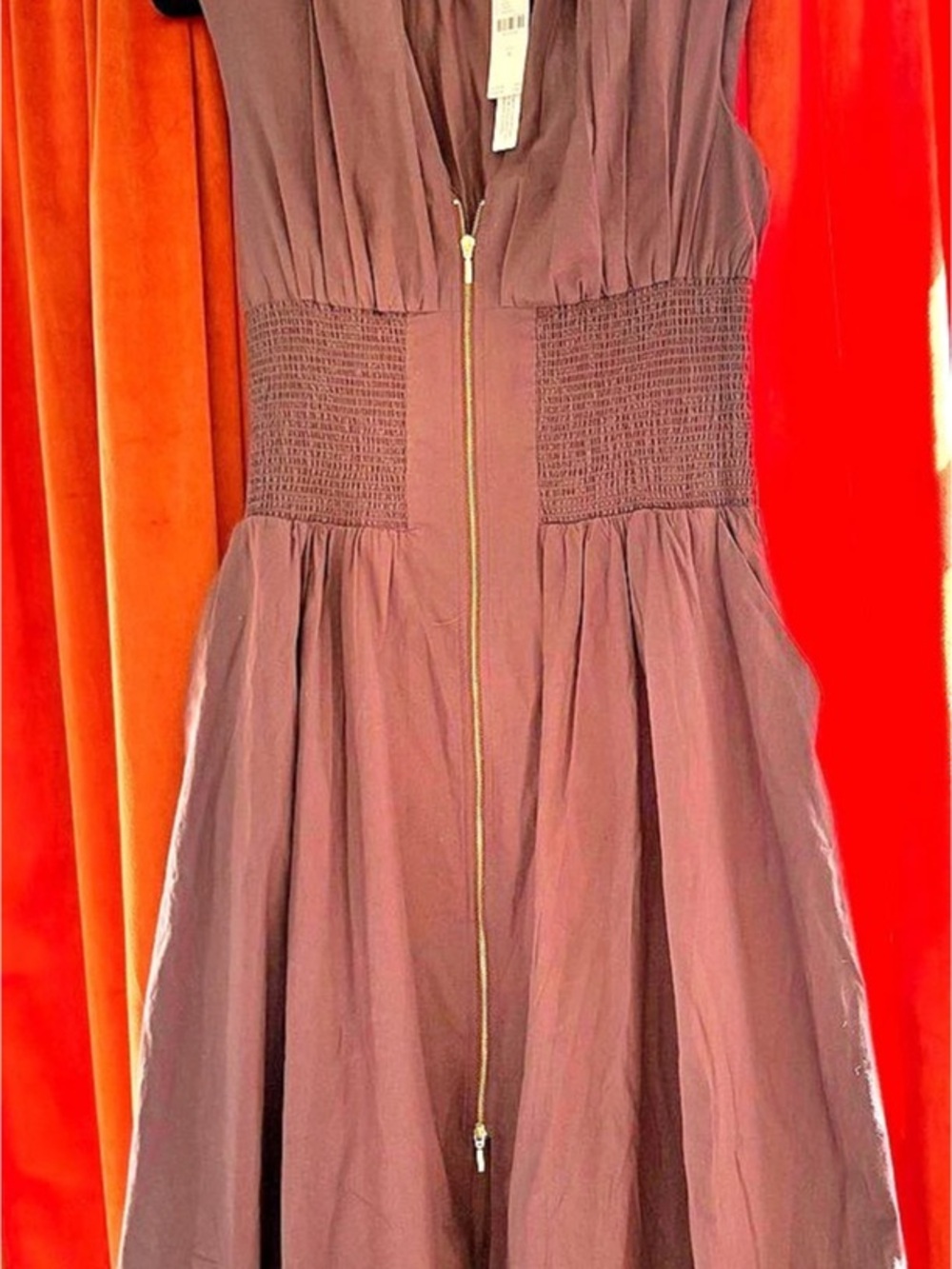 Anthropologie Sleeveless Smocked Waist A-Line Midi Dress Brown Medium